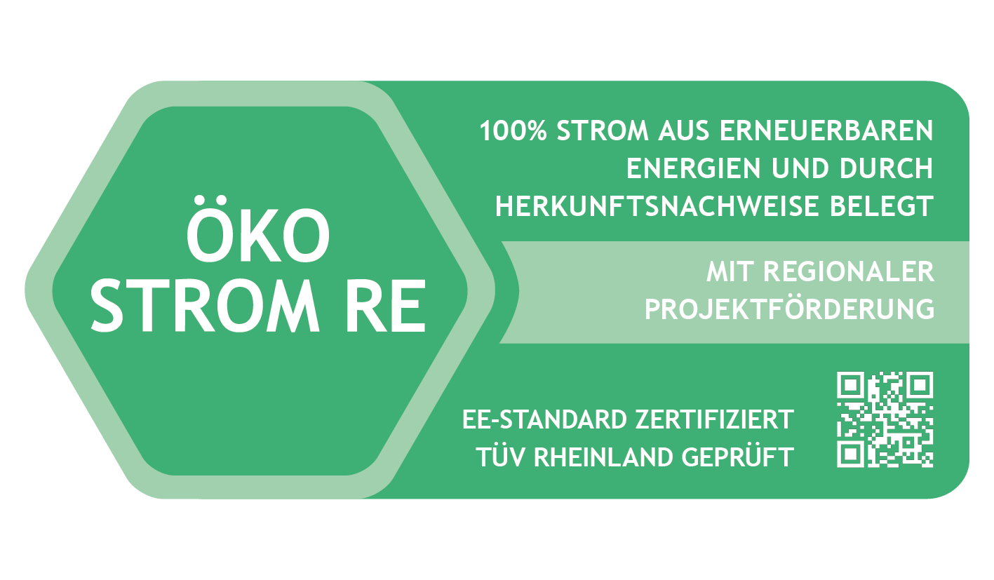 Siegel für zertifizierten Ökostrom, spiegelverkehrt